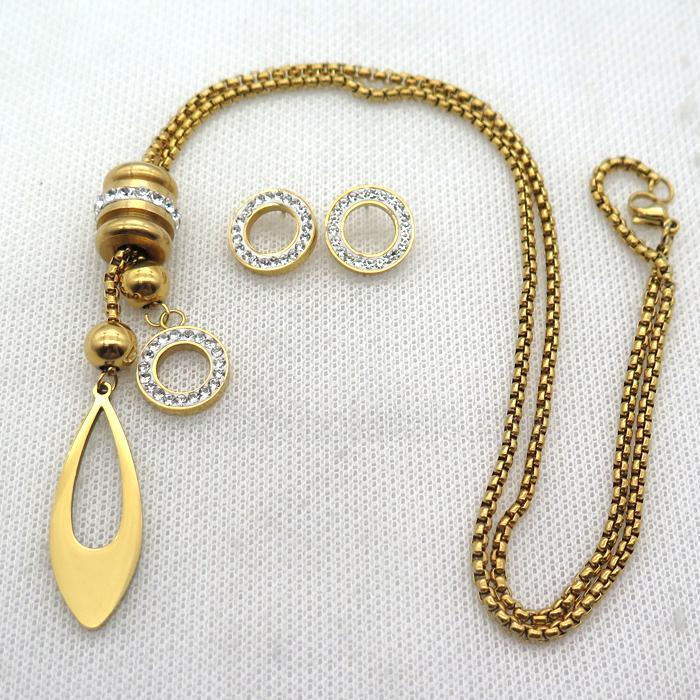 stainless steel necklace and earring, gold plated