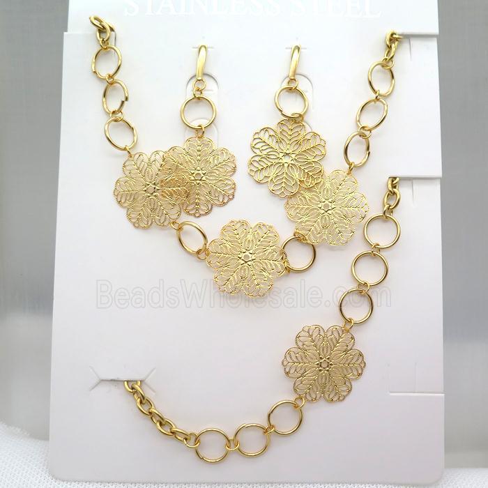 stainless steel necklace and earring, gold plated