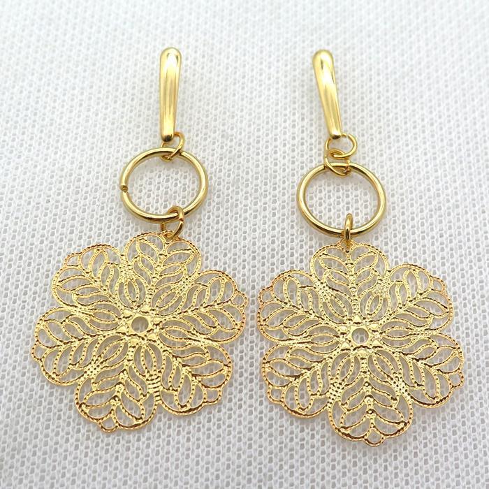 stainless steel necklace and earring, gold plated