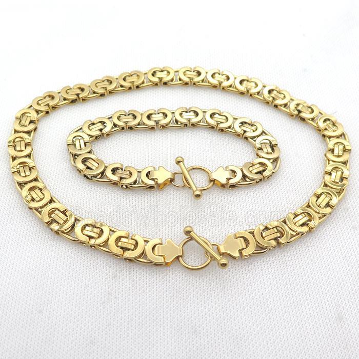 stainless steel necklace and bracelet, gold plated