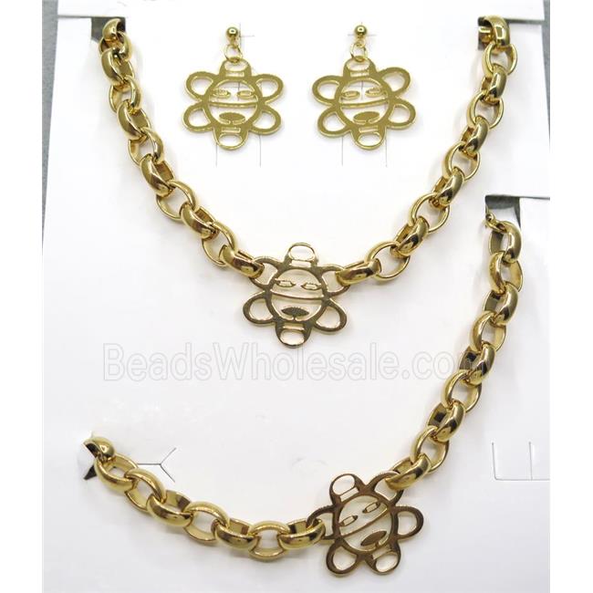 stainless steel necklace and earring studs, gold plated