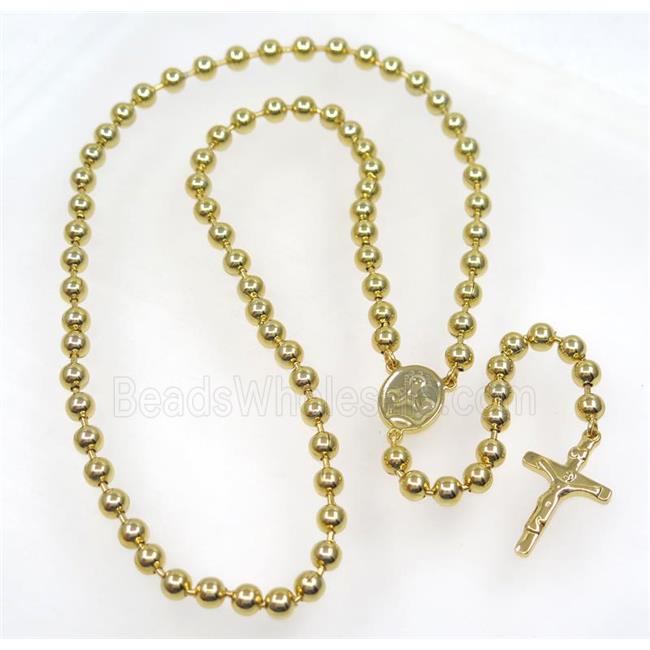 stainless steel necklace with cross, gold plated