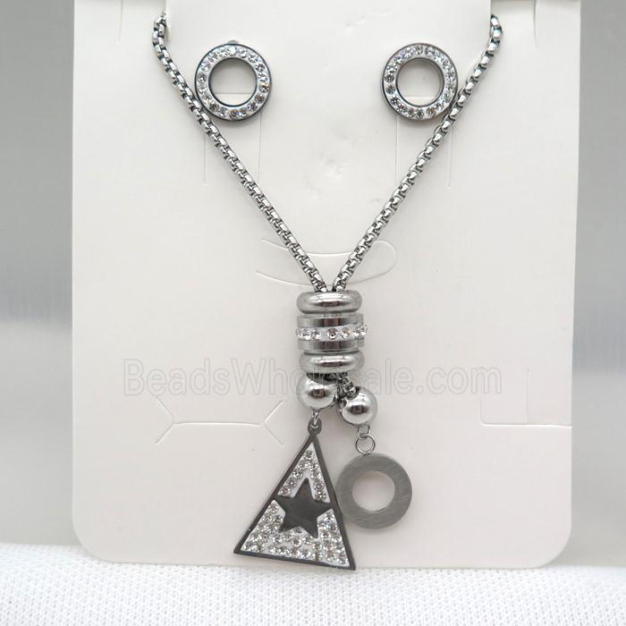 stainless steel necklace and earring, platinum plated