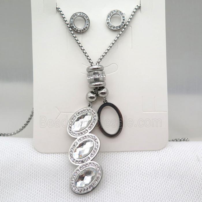 stainless steel necklace and earring, platinum plated