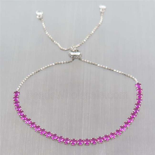 Sterling Silver Bracelet pave hotpink zircon, platinum plated