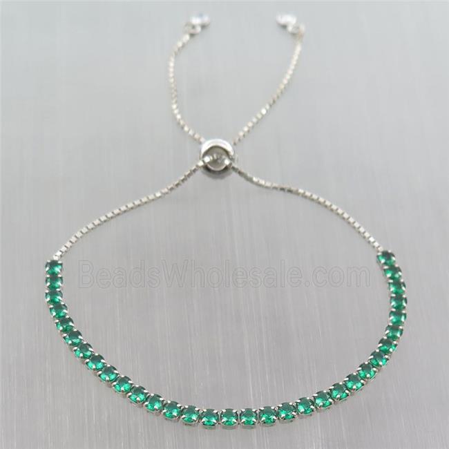 Sterling Silver Bracelet pave green zircon, platinum plated