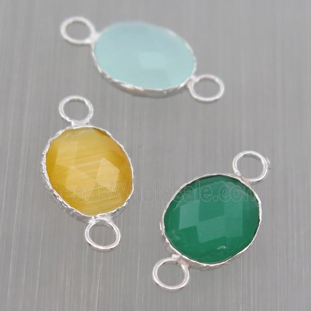 Sterling Silver connector with Crystal Glass, oval, platinum plated, mixed color