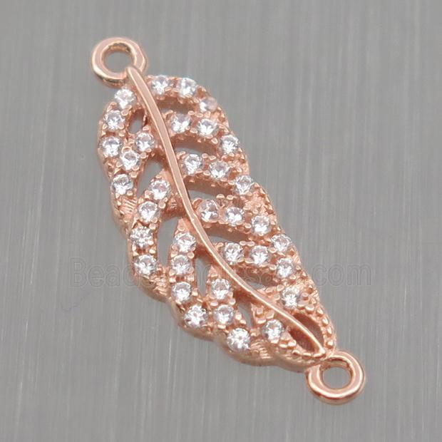 Sterling Silver Leaf connector paved zircon, rose gold