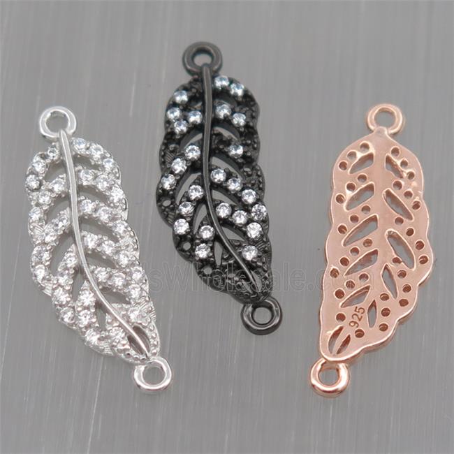 Sterling Silver Leaf connector paved zircon, mixed color
