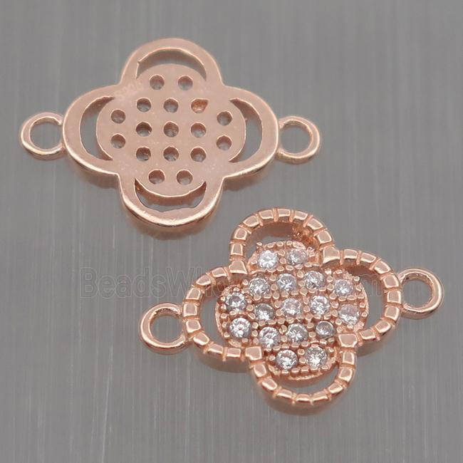 Sterling Silver clover connector paved zircon, rose gold