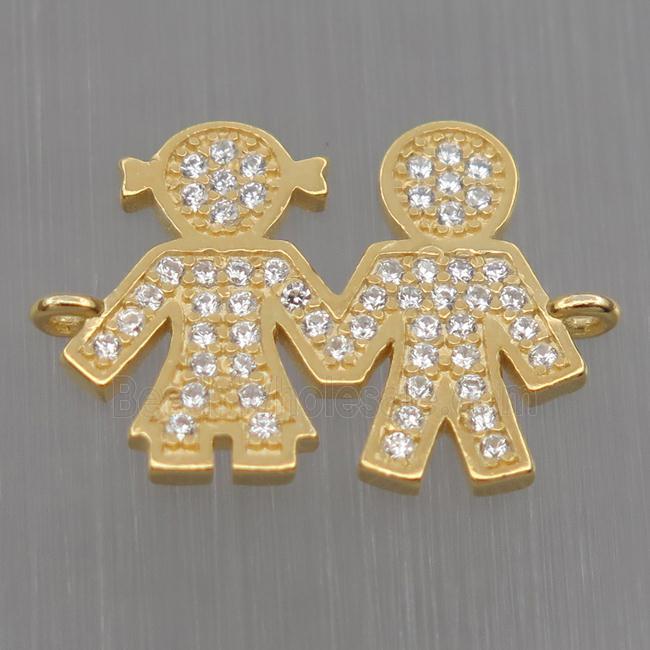 Sterling Silver couple connector paved zircon, gold plated