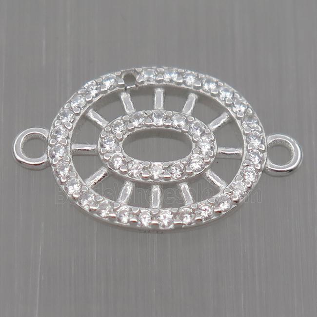 Sterling Silver oval connector paved zircon, platinum plated