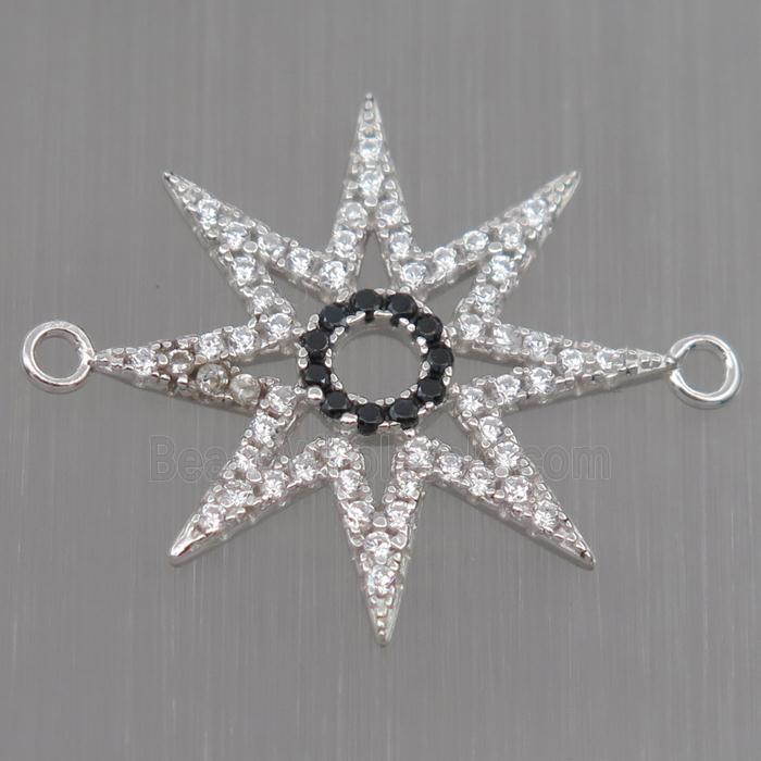 Sterling Silver star connector paved zircon, platinum plated