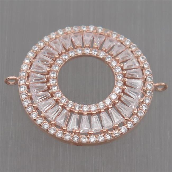 Sterling Silver donut connector paved zircon, rose gold