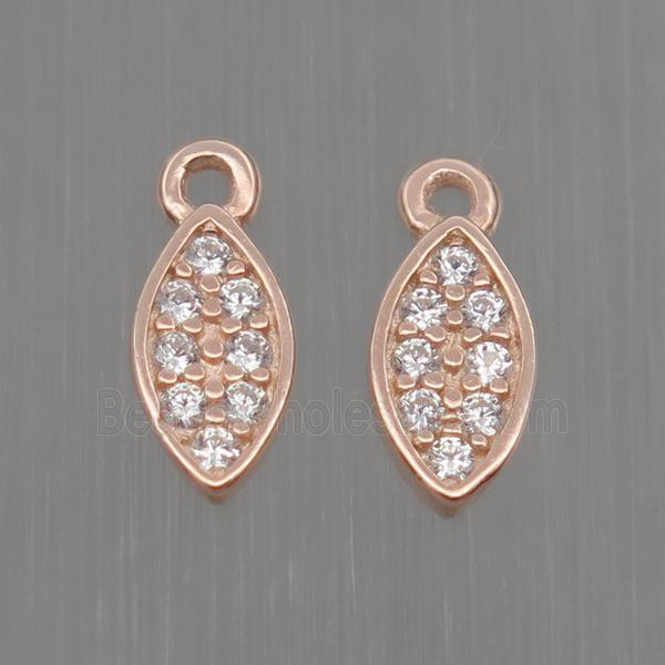 Sterling Silver leaf pendant paved zircon, rose gold