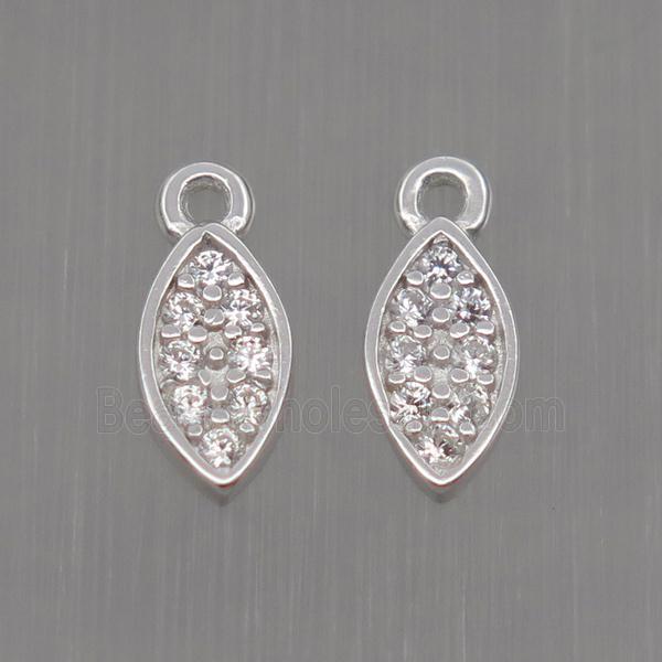 Sterling Silver leaf pendant paved zircon, platinum plated