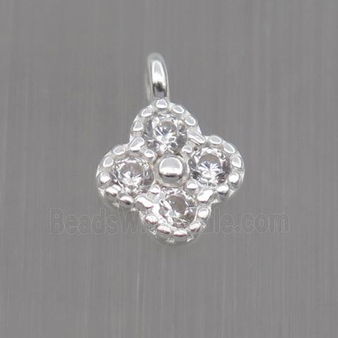 Sterling Silver clover pendant paved zircon, silver plated