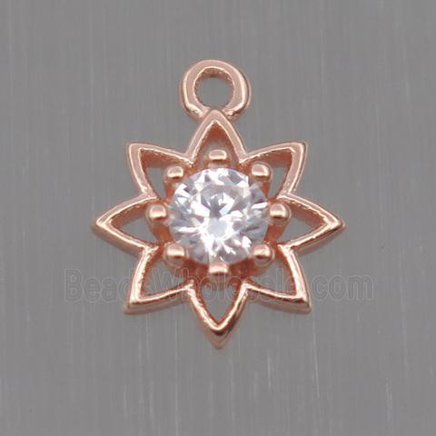 Sterling Silver flower pendant paved zircon, rose gold