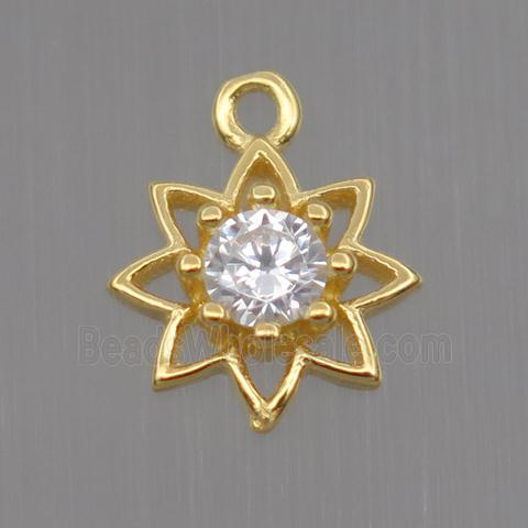 Sterling Silver flower pendant paved zircon, gold plated