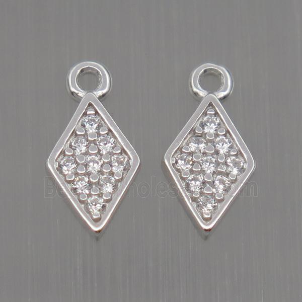 Sterling Silver dart pendant paved zircon, platinum plated
