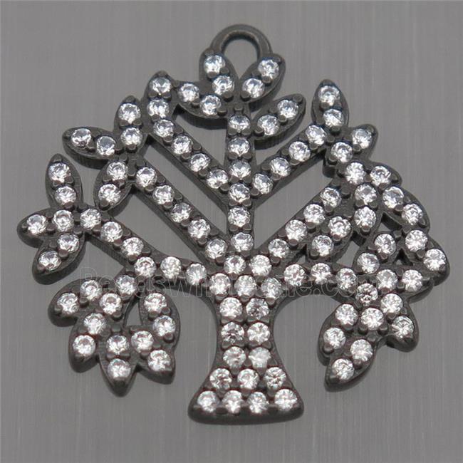 Sterling Silver pendant paved zircon, tree of life, black plated