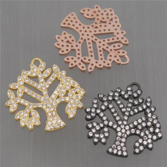 Sterling Silver pendant paved zircon, tree of life, mixed color