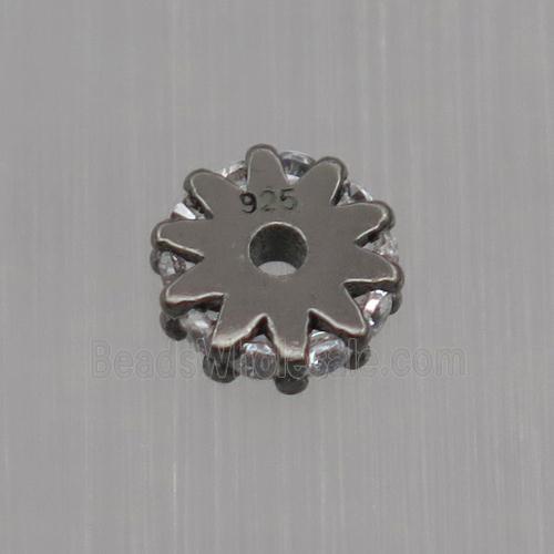 Sterling Silver beads paved zircon, rondelle, black plated