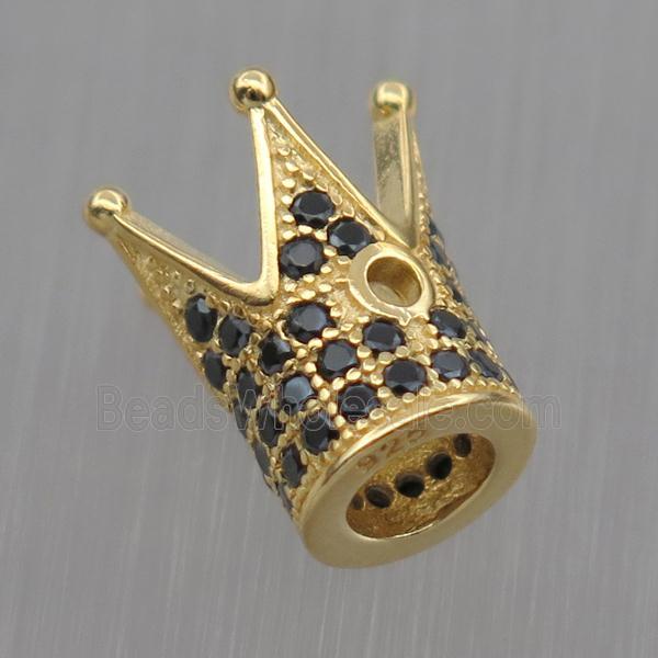 Sterling Silver crown beads paved zircon, gold plated