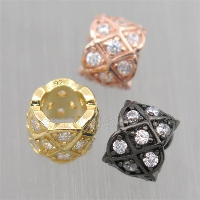 European style Sterling Silver column beads paved zircon, large hole, mixed color