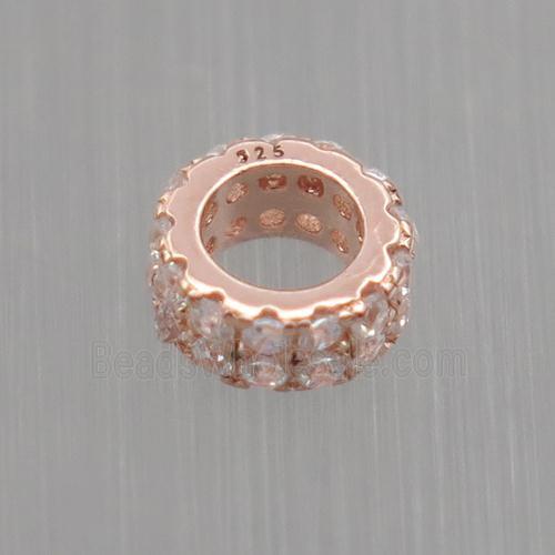 Sterling Silver beads paved zircon, rondelle, rose gold