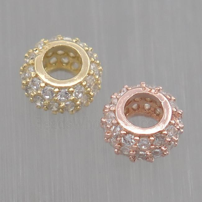 European style Sterling Silver beads paved zircon, rondelle, mixed color