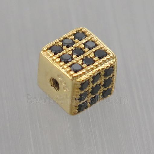 Sterling Silver cube beads paved zircon, gold plated