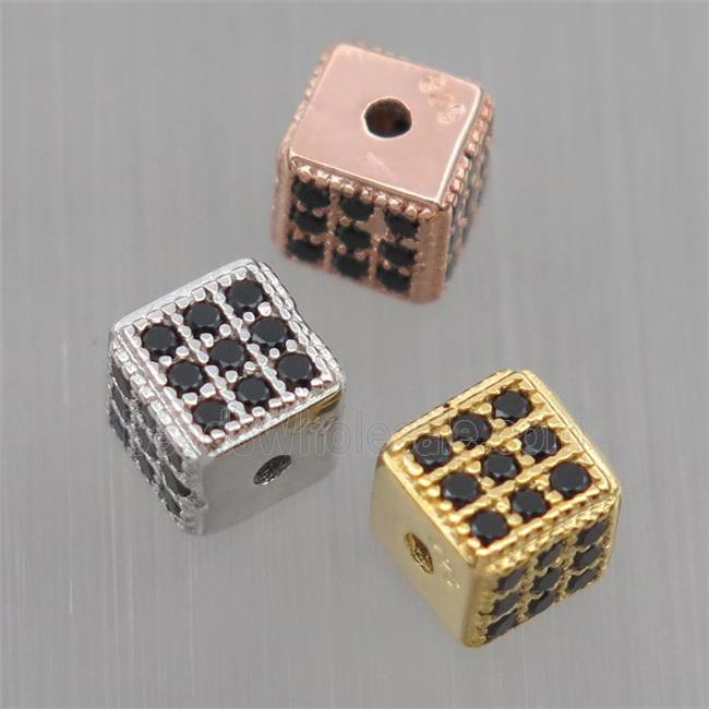 Sterling Silver cube beads paved zircon, mixed color