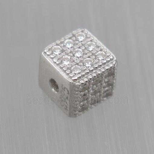 Sterling Silver cube beads paved zircon, platinum plated