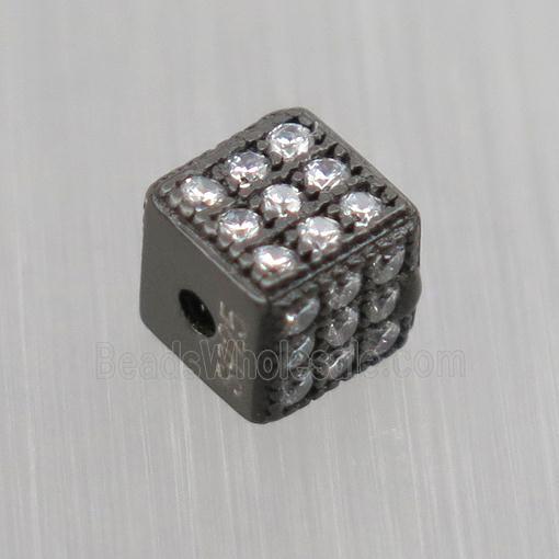 Sterling Silver cube beads paved zircon, black plated