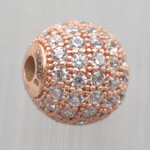 round Sterling Silver beads paved zircon, rose gold