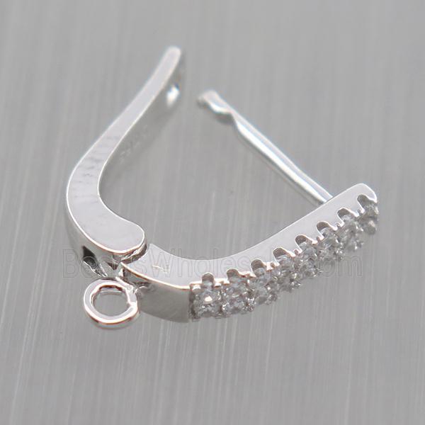 Sterling Silver Latchback Earrings pave zircon with loop, platinum plated