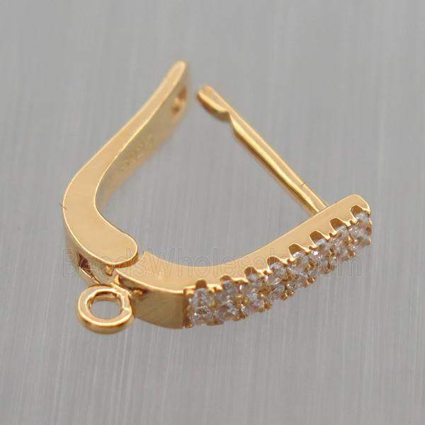 Sterling Silver Latchback Earrings pave zircon with loop, gold plated