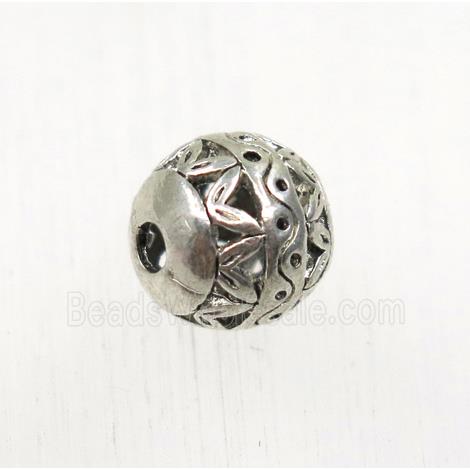 hollow tibetan silver round alloy beads, non-nickel