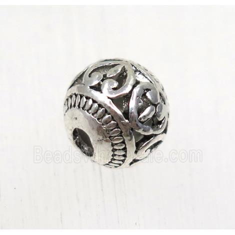 hollow tibetan silver round alloy beads, non-nickel
