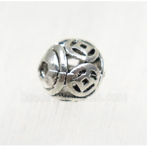 hollow tibetan silver round alloy beads, non-nickel