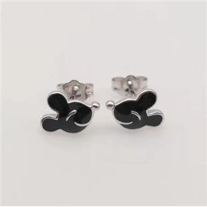 sterling silver Earring studs, black enamel, approx 8-12mm [925ER21]