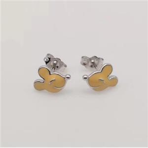 sterling silver Earring studs, yellow enamel, approx 8-12mm [925ER22]