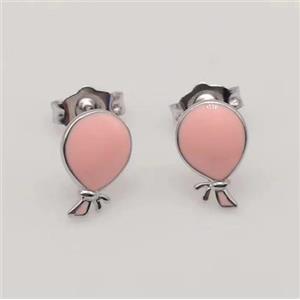 sterling silver balloon Earring studs, pink enamel, approx 8-12mm [925ER23]