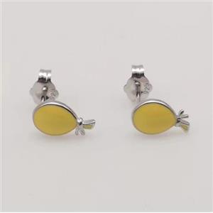 sterling silver balloon Earring studs, yellow enamel, approx 8-12mm [925ER24]