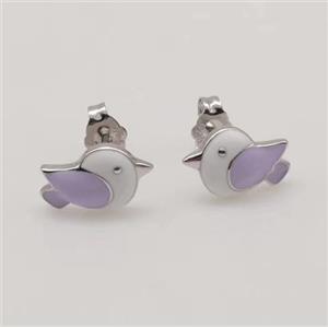 sterling silver birds Earring studs, lavender enamel, approx 8-12mm [925ER26]