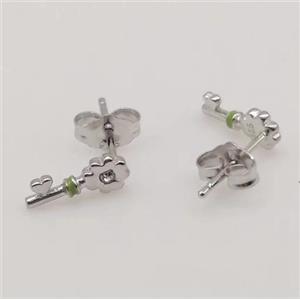 sterling silver Earring studs, key charm, enamel, approx 8-12mm [925ER28]