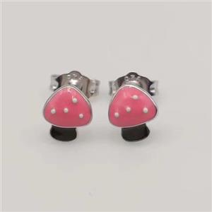 Sterling Silver Mushroom Stud Earring Pink Enamel, approx 8-12mm [925ER29]