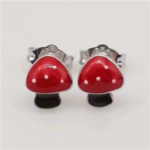 Sterling Silver Mushroom Stud Earring Red Enamel, approx 6-8mm [925ER30]
