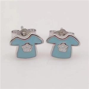 sterling silver shirt Earring studs, aqua enamel, approx 8-12mm [925ER31]